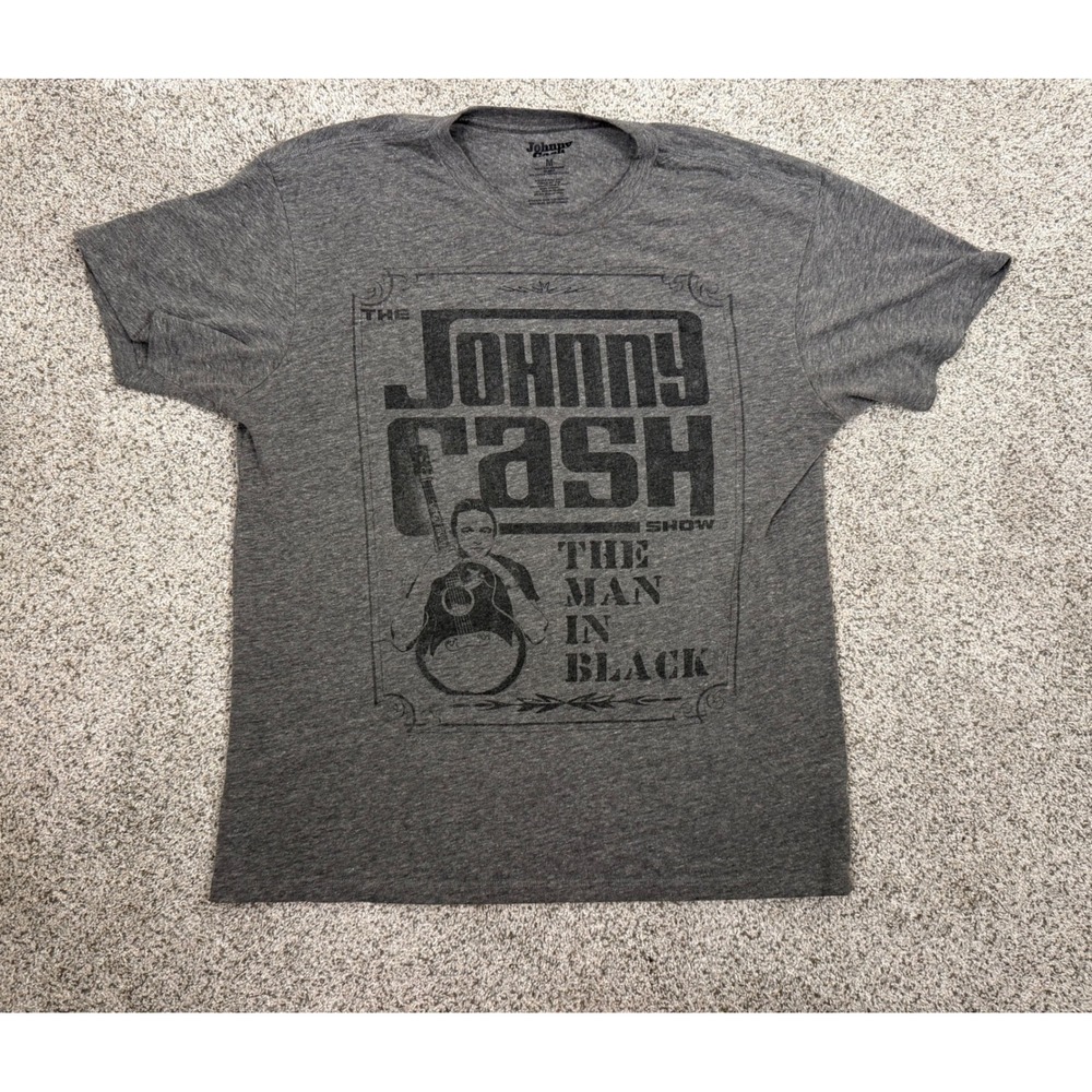 Johnny Cash Graphic T-Shirt Mens Medium Gray Excellent The Man In Black Tee‎